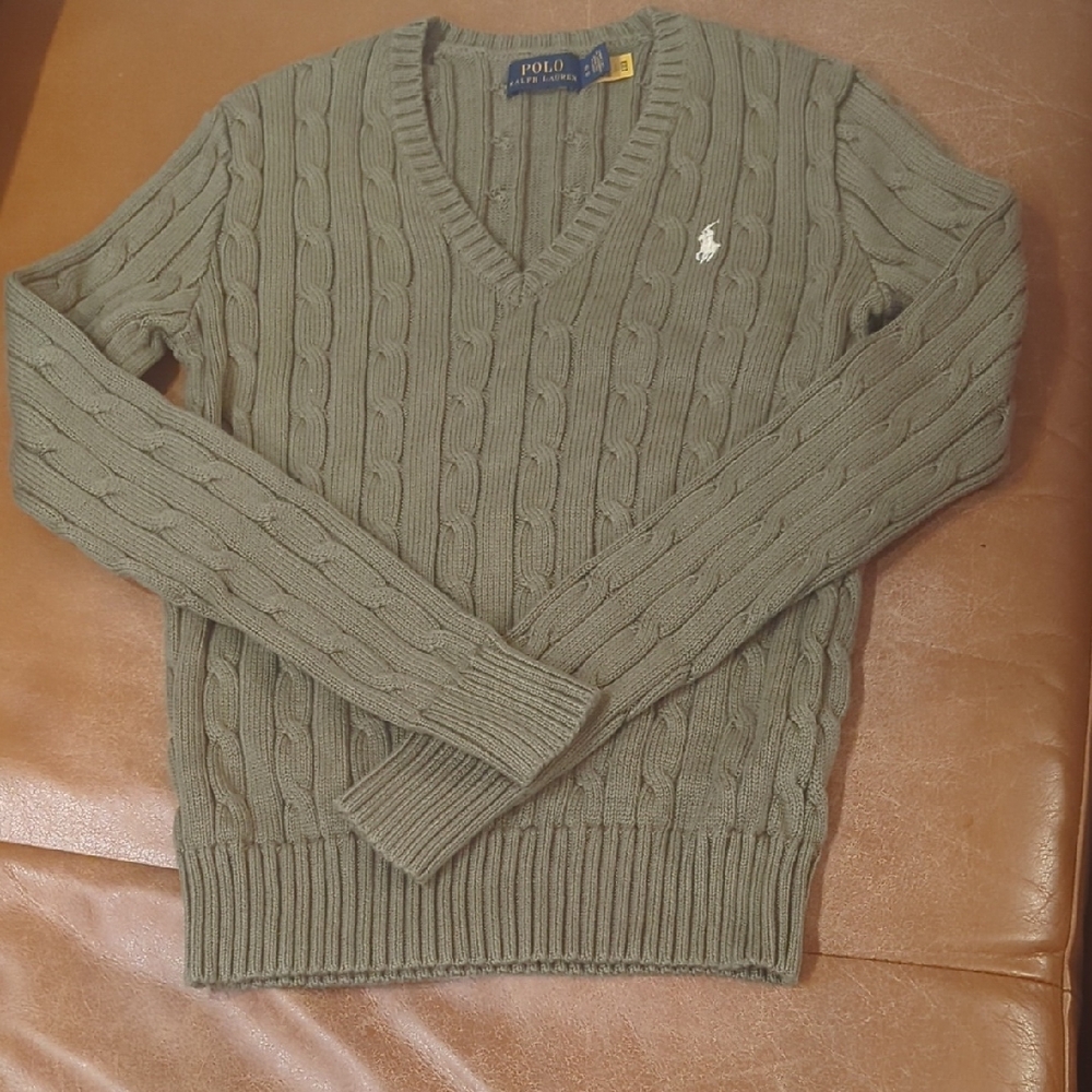 Polo by Ralph Lauren Women's V-Neck Sweater in Olive Green